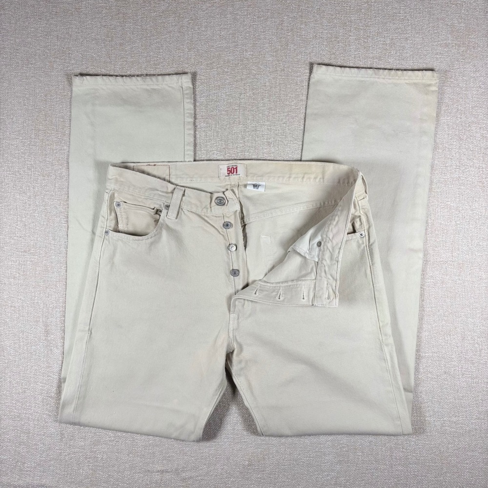 Levis 501 Jeans Mens 36x34 (36x35) Beige Tan Button Fly Denim Y2K